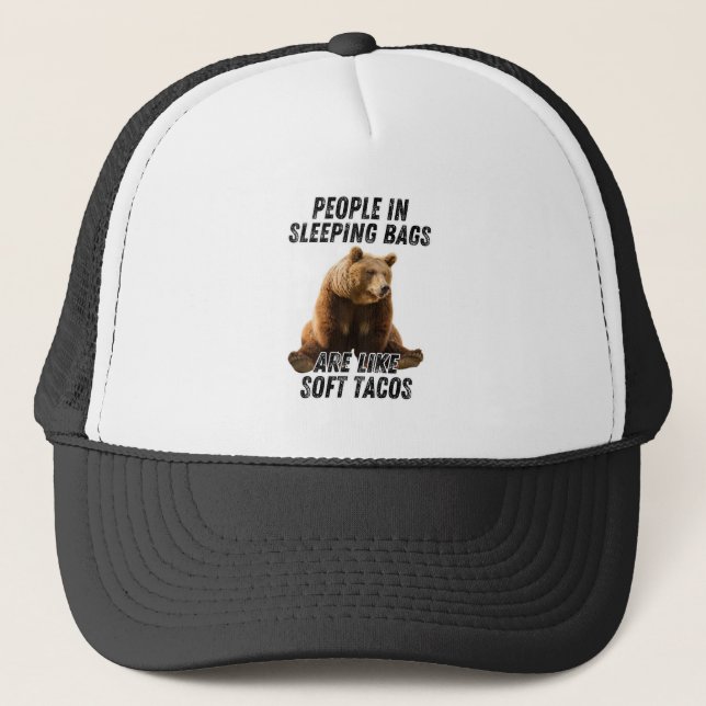 Boné Urso engraçado de acampamento - pessoas dormindo h (Frente)