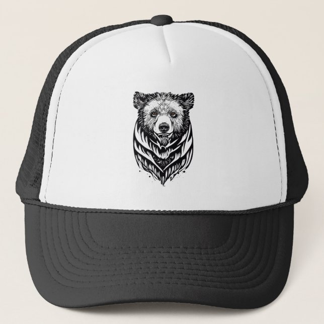 Boné Urso Grizzly Natureza Selvagem Animal Ilustração A (Frente)