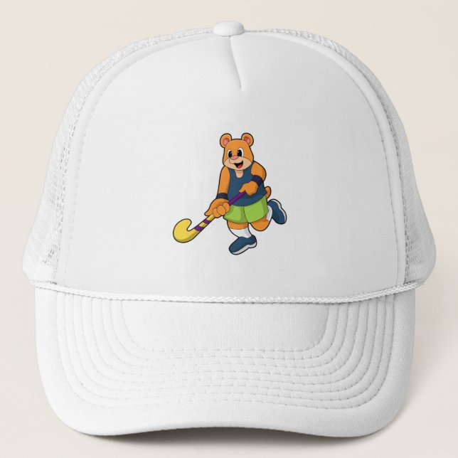 Boné Urso no Hockey com Taco de Hóquei (Frente)