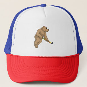 Boné Urso no Hockey com Taco de Hóquei