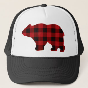 Boné Urso xadrez vermelho e preto clássico country