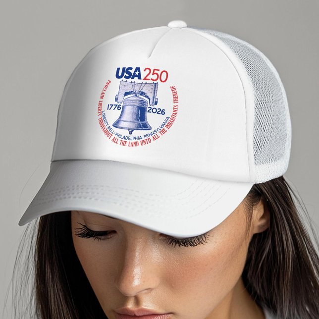 Boné USA 250 - 1776-2026 - Liberty Bell Red White Blue (USA 250 Trucker Hat - Celebrate America)