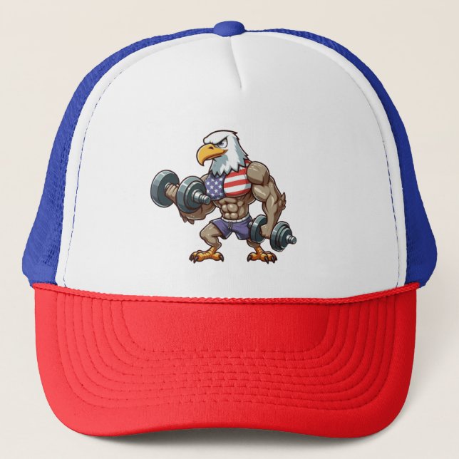 Boné USA/patriotic weightlifting bald eagle (Frente)