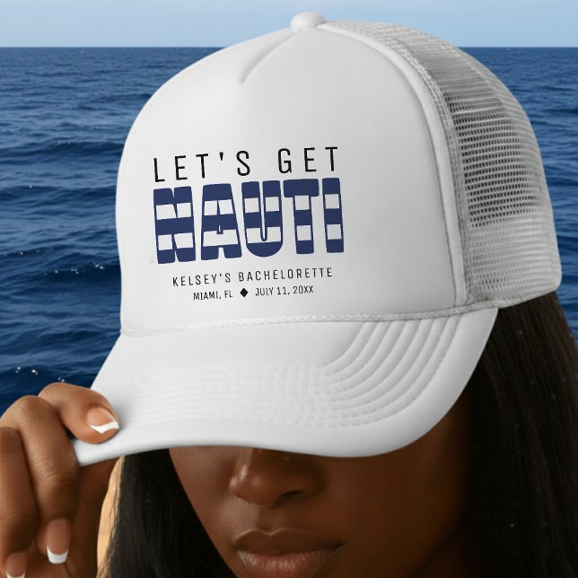Boné Vamos Fazer uma Festa de Despedida de Solteira Pic (Let's Get Nauti Bachelorette Party Trucker Hat
)