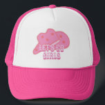 Boné Vamos Rosa Moderno Ir Meninas Cowboy Rodeo<br><div class="desc">Chapéu de cowboy rosa moderno com estrelas de pêssego design,  perfeito para seu rodeio,  campo e oeste selvagem ocidental com as meninas. Chapéu de camionista de festa de solteira rosa.</div>