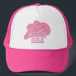 Boné Vamos Rosa Moderno Ir Meninas Cowboy Rodeo<br><div class="desc">Chapéu de cowboy rosa moderno com estrelas de pêssego design,  perfeito para seu rodeio,  campo e oeste selvagem ocidental com as meninas. Chapéu de camionista de festa de solteira rosa.</div>