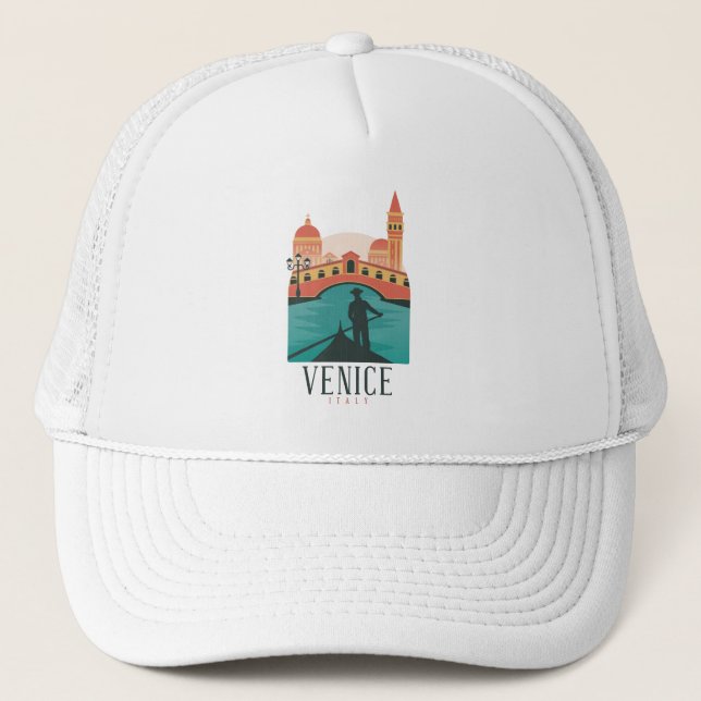 Boné Venice Viagens vintage Trucker Hat (Frente)