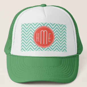 Boné Verde chique Chevron do Aqua e monograma feito sob