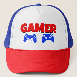 Boné Vermelho engraçado e azul do chapéu do Gamer