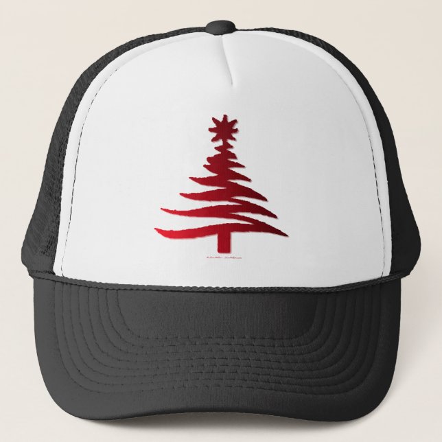 Boné Vermelho Impressão de Estêncil de Árvore de Natal  (Frente)