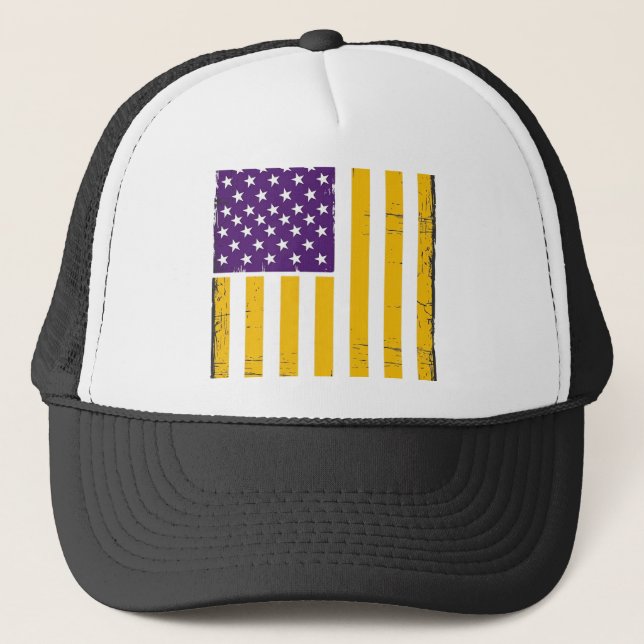 Boné Vetor de bandeira americana roxa e dourada desgast (Frente)