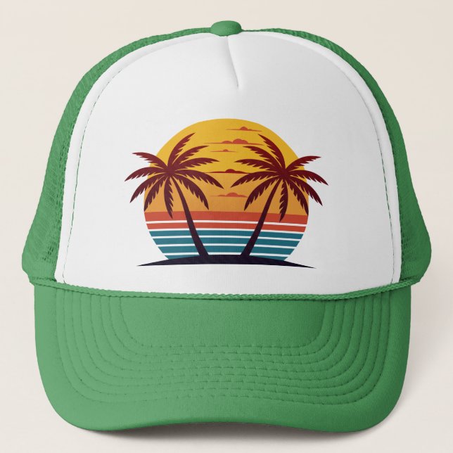Boné Vetor de pôr do sol com palmeiras (Frente)