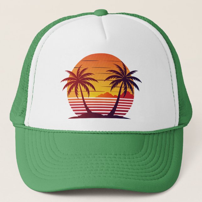 Boné Vetor de pôr do sol com palmeiras  (Frente)