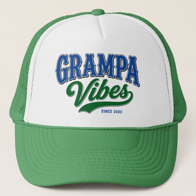 Boné Vibes do Vovô Verde Azul Design de Texto Retro (Frente)