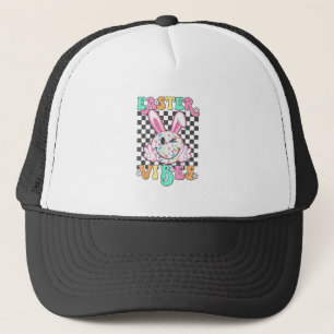 Boné Vibrações de Páscoa Retro Groovy Coelho Xadrez Sor