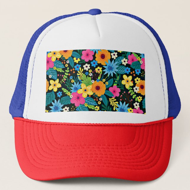 Boné Vibrantes Flores Ditsy Padrão Floral Design-43785 (Frente)