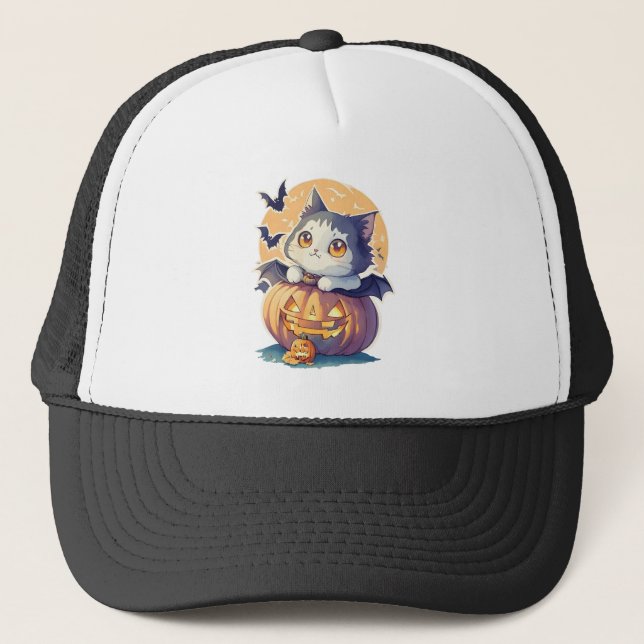 Boné Vintage 90s Cat Pumpkin Halloween Retro (Frente)