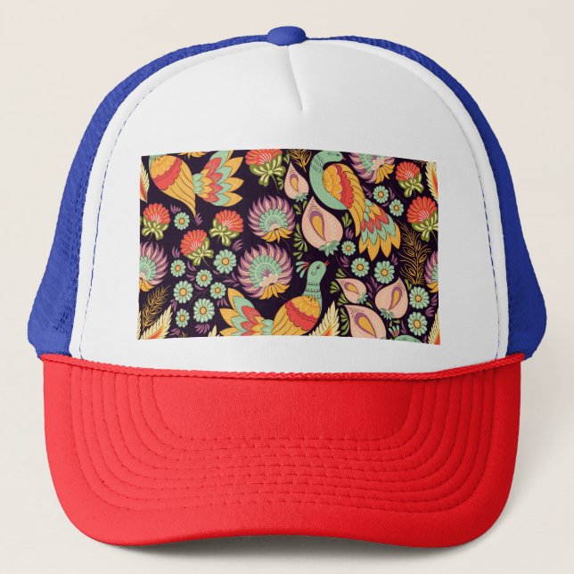 Boné Vintage Folk Floral Birds Ornament (Frente)