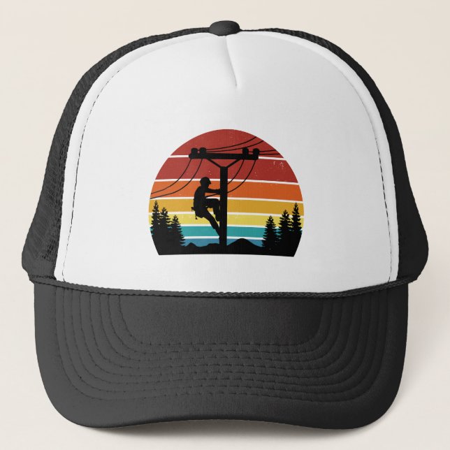 Boné Vintage Lineman Sunset Retro Trucker Hat (Frente)