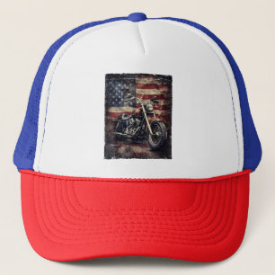 Boné Vintage Motorcycle USA Flag Retro Biker American