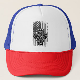 Boné Vintage Muscular Carro Pistão Americano Bandeira F