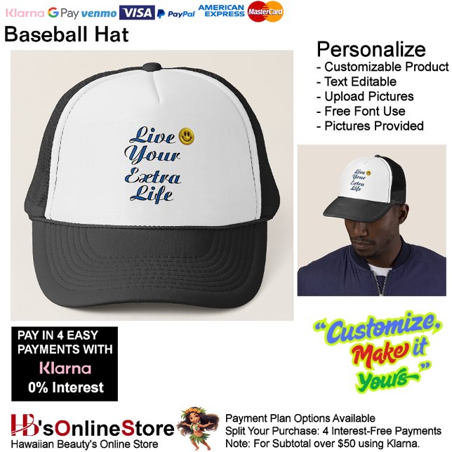 Boné Viva Seu Chapéu de Vida Extra (Live Your Extra Life Hat Baseball Trucker Hat.
)