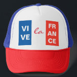 Boné Vive La France French Flag Personalizável<br><div class="desc">Bandeira da França de três cores azul, branco e vermelho. Personalizável. Pode alterar ou suprimir três modelo do texto Vive la France de forma independente. Chapéu de caminhoneiro para qualquer um. Não se esqueça de mudar outro estilo e cor do chapéu.</div>