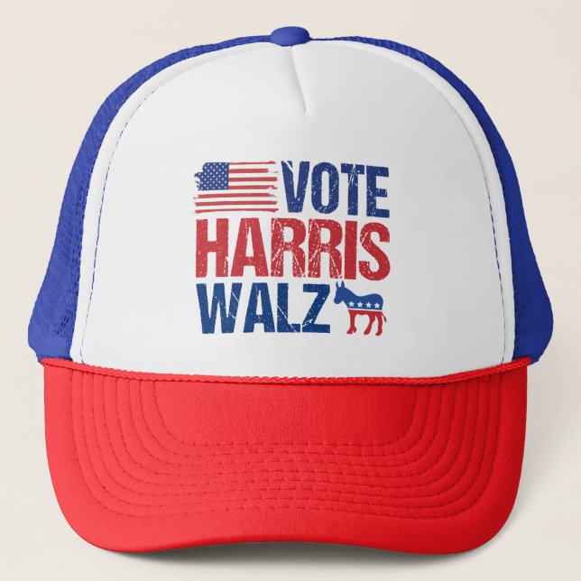 Boné Vote Harris Walz Democrata Donkey American Flag (Frente)