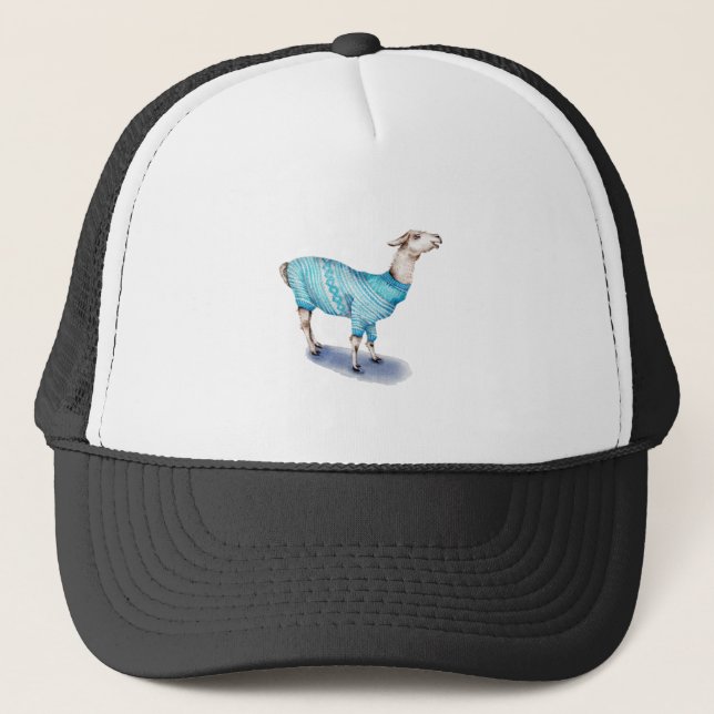 Boné Watercolor Llama em Blue Sweater (Frente)