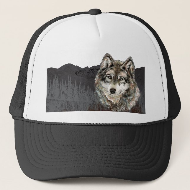 Boné Watercolor Wolf Mountain Willife Nature (Frente)