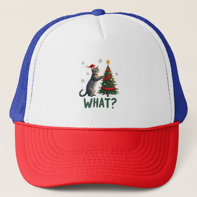Boné What Funny Cat Pushing Christmas Tree Over Cat Xma (Frente)