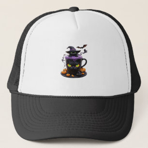 Boné Witch Cat Halloween Latte Café assustadoramente f