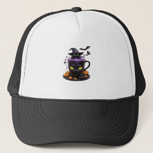 Boné Witch Cat Halloween Latte  Café Creepy Cute com (Frente)