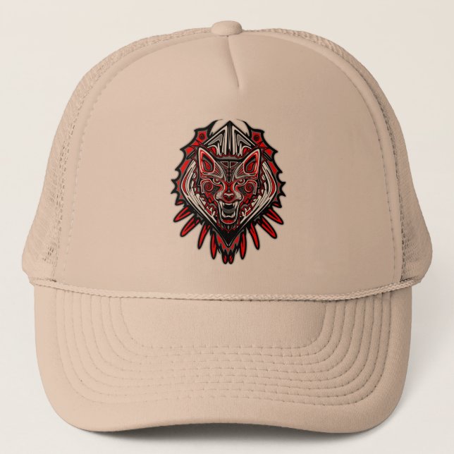 Boné Wolf Tattoo Style Haida Art Trucker Hat (Frente)