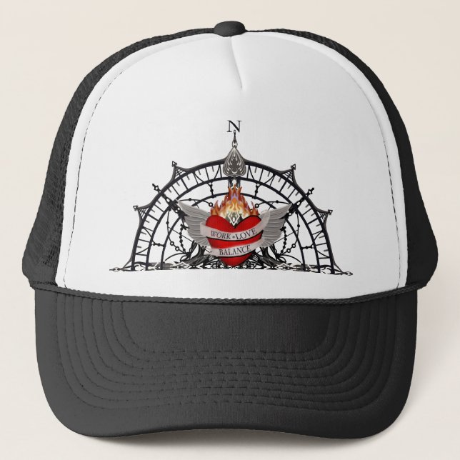 Boné Work, Love Balance in red script lettering trucker (Frente)
