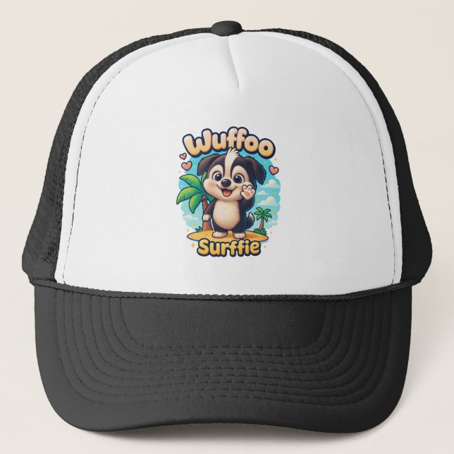 Boné Wuffoo Surffie Cute Kawaii Puppy Tropical Island (Frente)