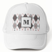 Xadrez Argyle Vermelho Cinza Prata Golfe Monograma