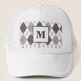 Boné Xadrez Argyle Vermelho Cinza Prata Golfe Monograma