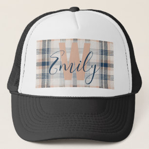 Boné Xadrez moderna Tartan Blue Cream Monograma