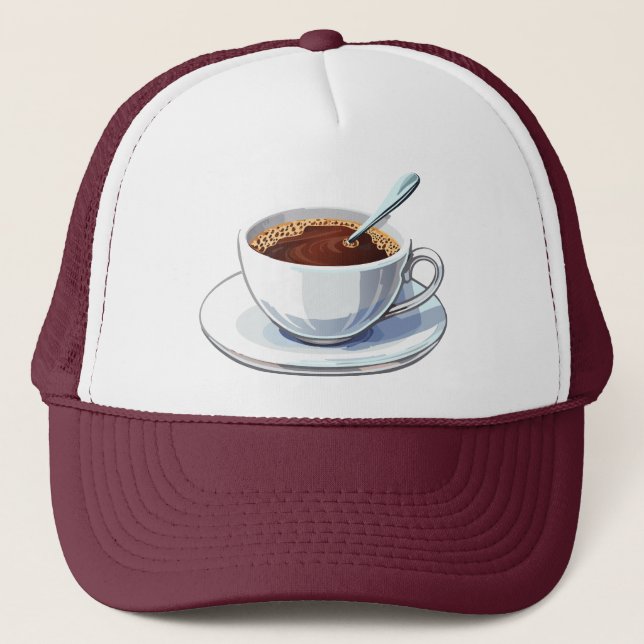 Boné Xícara de café branca em um pires cheio de café (Frente)