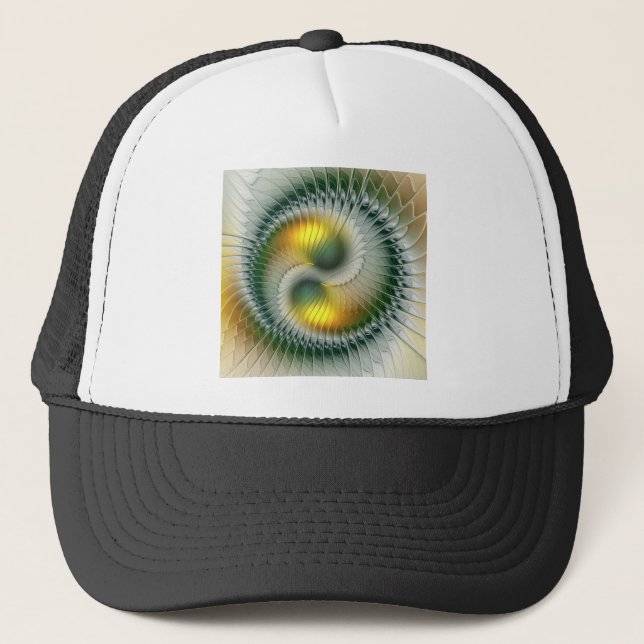 Boné Yin Yang Green Yellow Abstract Colorful Fractal (Frente)