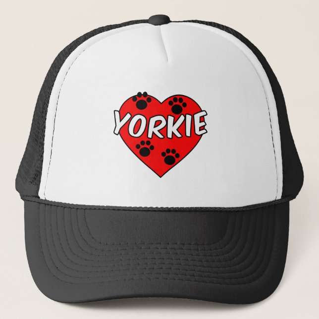 Boné Yorkie Dog Paw Prints E Red Heart (Frente)