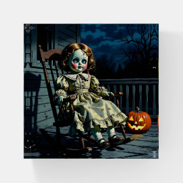 Boneca assombrada e abóbora de Halloween