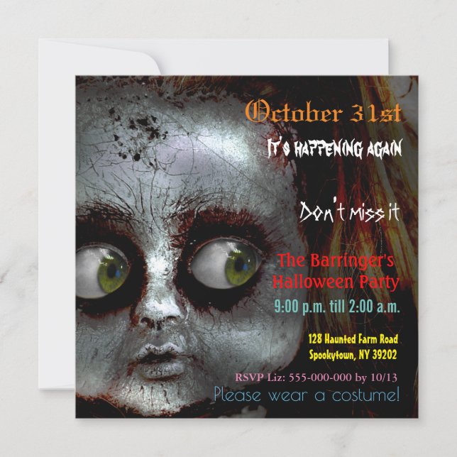 Boneca Assustadora Convite Halloween Semi Brilho (Frente)