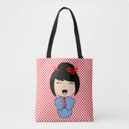 Boneca Azul Tote Bag Kokeshi
