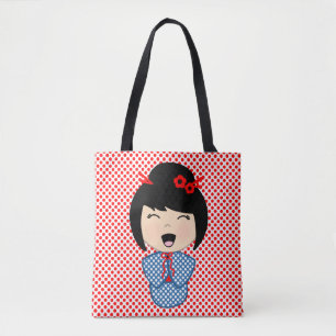 Boneca Azul Tote Bag Kokeshi