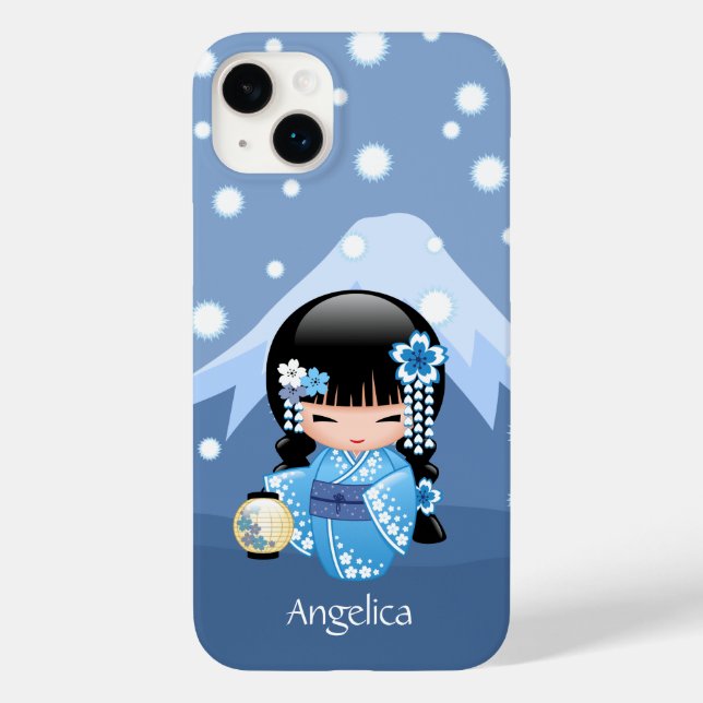 Boneca de inverno Kokeshi - Garota Geisha Blue Mou (Verso)