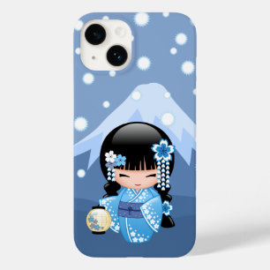 Boneca de inverno Kokeshi - Garota Geisha Blue Mou