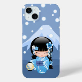 Boneca de inverno Kokeshi - Garota Geisha Blue Mou