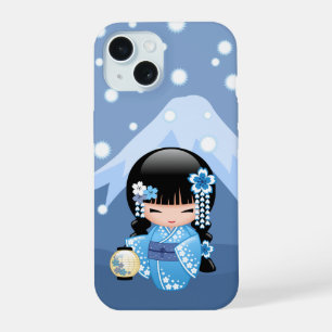 Boneca de inverno Kokeshi - Garota Geisha Blue Mou